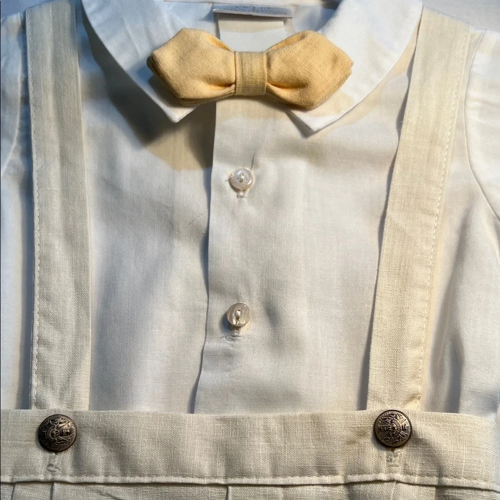 Vintage Kids Beige Suspender Outfit with Bow Tie. It's Classic!​